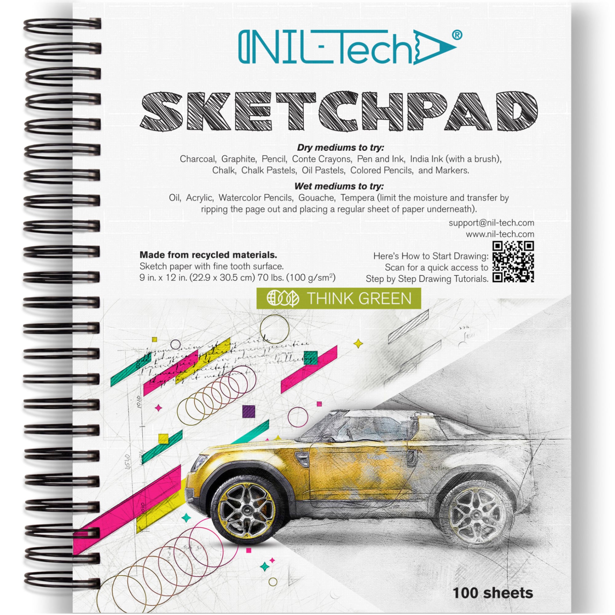 NIL Tech Drawing Paper White Paper Sketchbook 100 Sheets 9x12, Size: 9 x 12